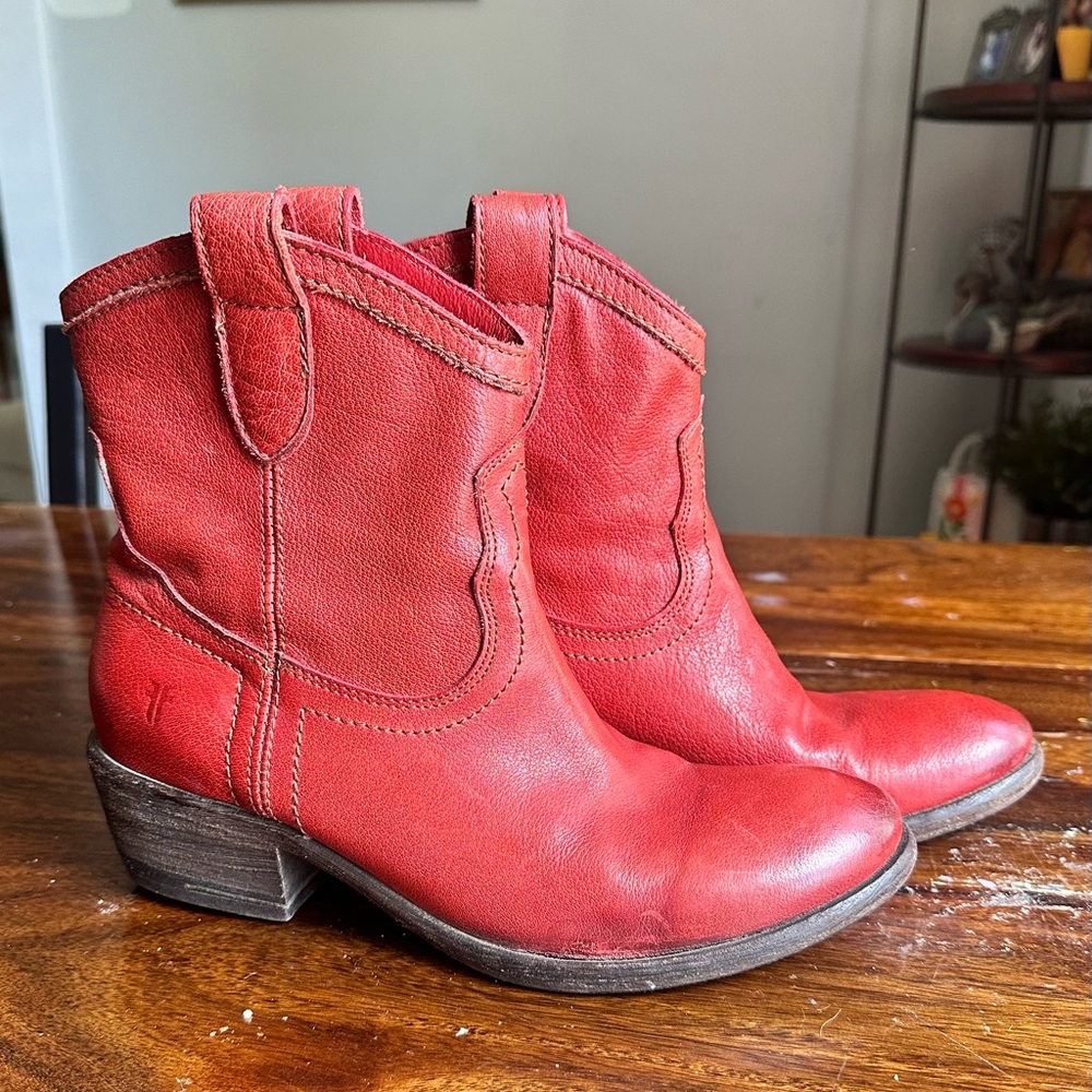 Frye Red Ankle Booties Western Style